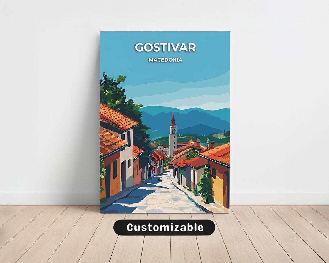 Gostivar Macedonia Old Town Street Mountain View Travel Poster