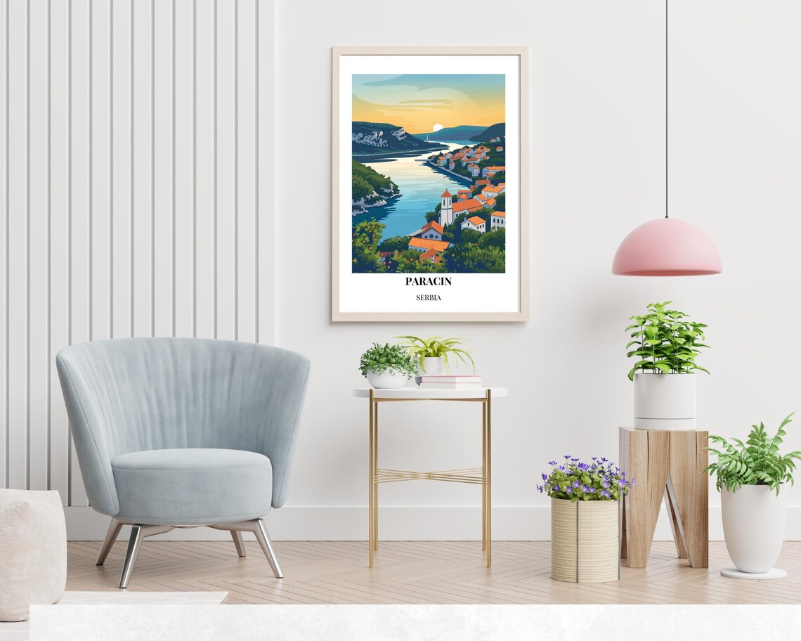 Paracin Serbia Danube Riverside Town Sunset Vintage Travel Poster - Image 2