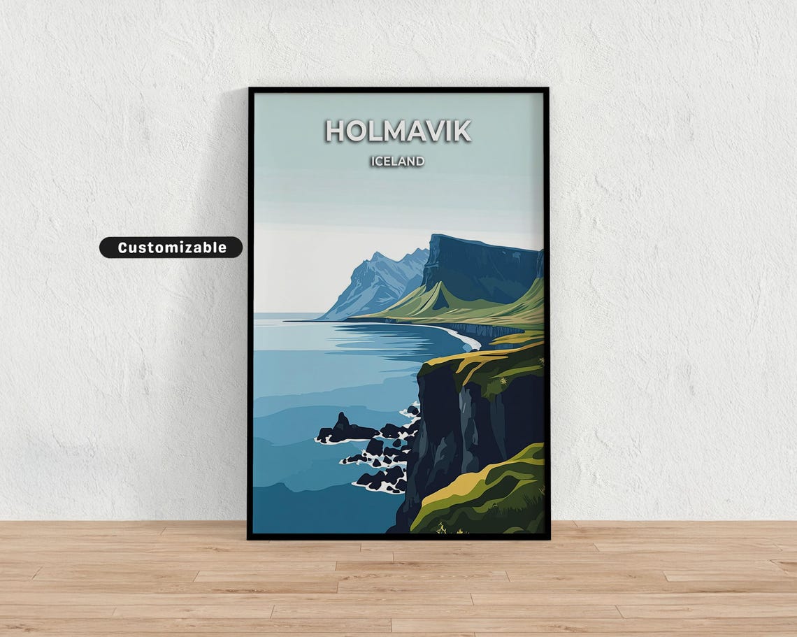 Holmavik Iceland Dramatic Coastal Cliffs Modern Travel Poster