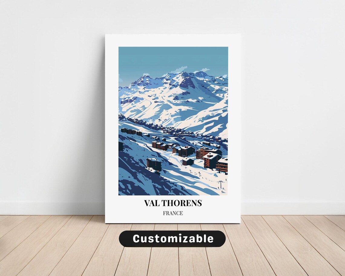 Val Thorens France Alpine Ski Resort Vintage Style Travel Poster