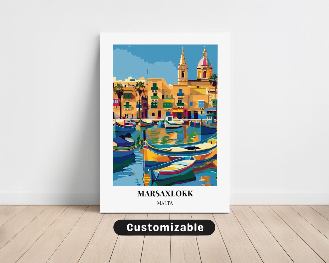 Marsaxlokk Malta Harbor Colorful Fishing Boats Travel Poster