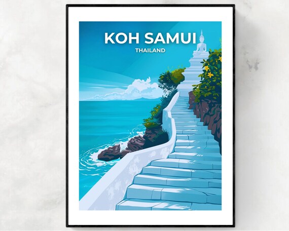 Koh Samui Thailand White Steps Cliff Buddha Turquoise Sea Poster