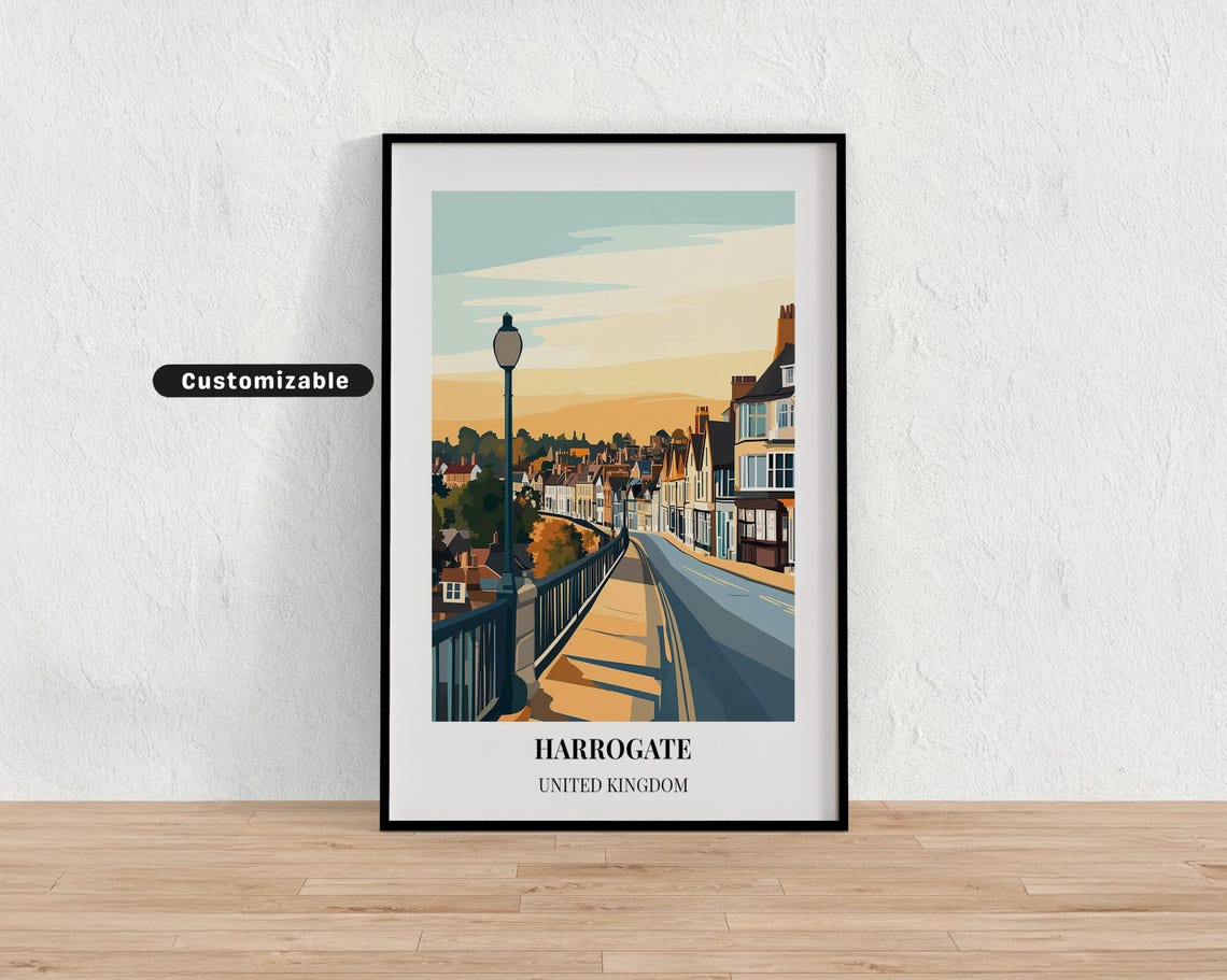 Harrogate United Kingdom Sunset Bridge Street Travel Poster Art