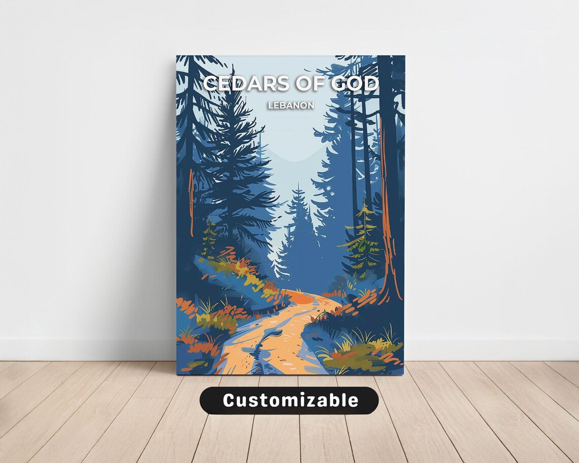 Cedars of God Lebanon Forest Trail Vintage Nature Art Poster