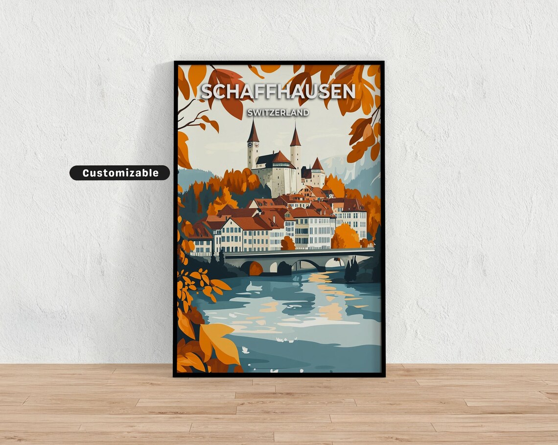 Schaffhausen Switzerland Autumn Old Town Fortress River Travel Poster