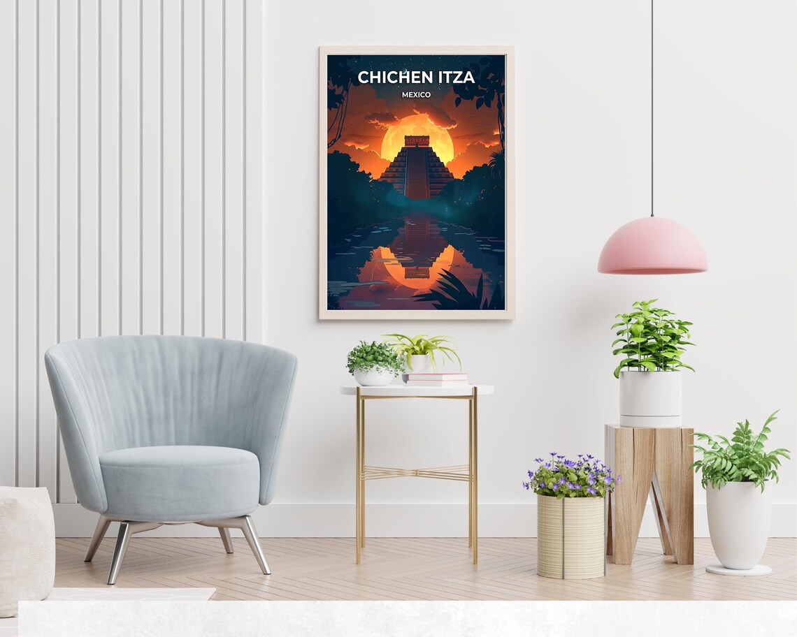 Chichen Itza Mexico Mayan Pyramid Moonlit Night Jungle Reflection Poster - Image 2