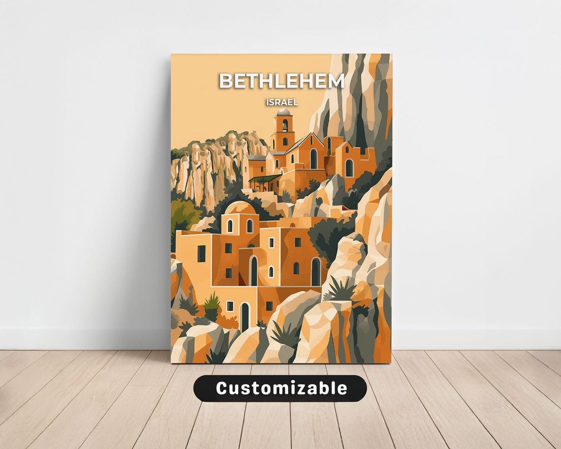 Bethlehem Israel Stone Old Town Cliffside Travel Destination Poster