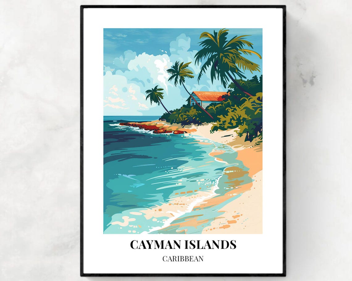 Cayman Islands Caribbean Turquoise Beach Vintage Travel Poster