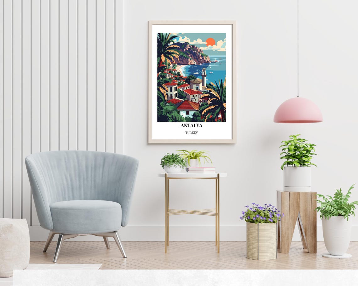 Antalya Turkey Mediterranean Bay Minaret Sunset Travel Poster - Image 2