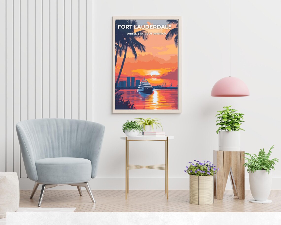 Fort Lauderdale Florida Sunset Harbor Yacht Vintage Travel Poster - Image 2