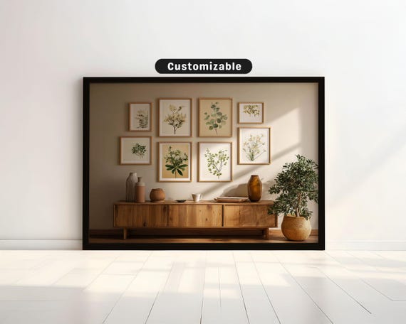 Gallery Wall Of Botanical Art In Wooden Frames Bold Mediterranean Decor