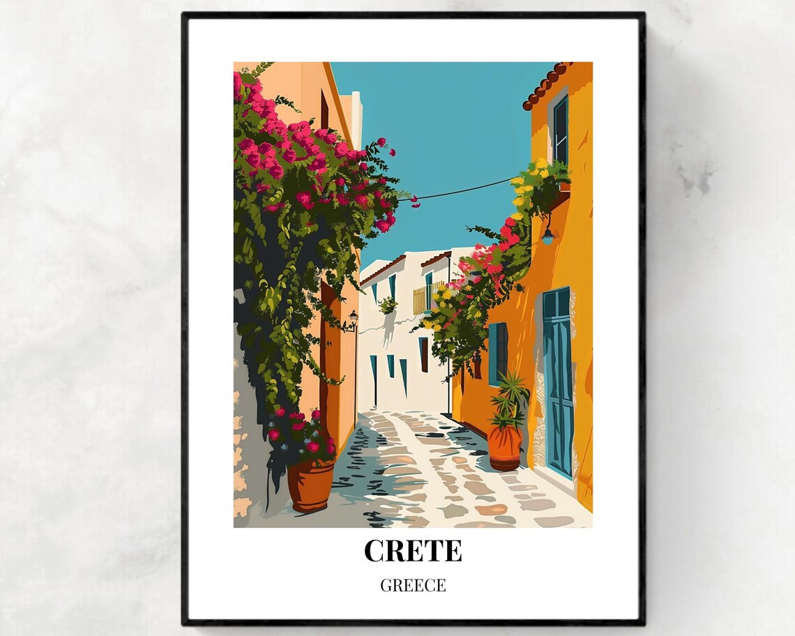 Crete Greece Bougainvillea Alley in a Sunlit Island Village Poster