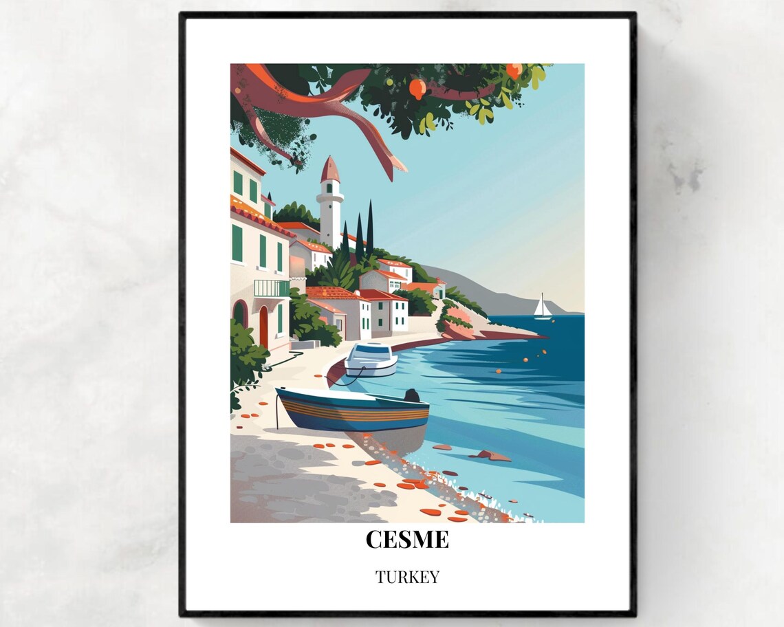 Cesme Turkey Fishing Boats on Aegean Coast Village Harbor Poster