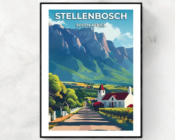 Stellenbosch South Africa Wine Route Mountain Road Scenic Travel Poster