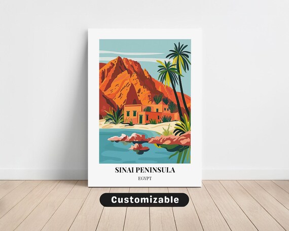 Sinai Peninsula Egypt Desert Oasis Mountains Vintage Travel Poster