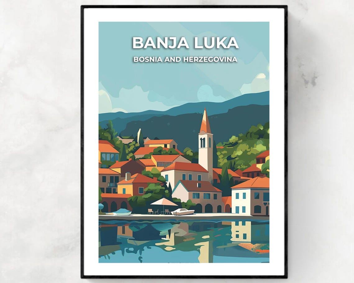 Banja Luka Bosnia And Herzegovina Lakeside Old Town Travel Poster