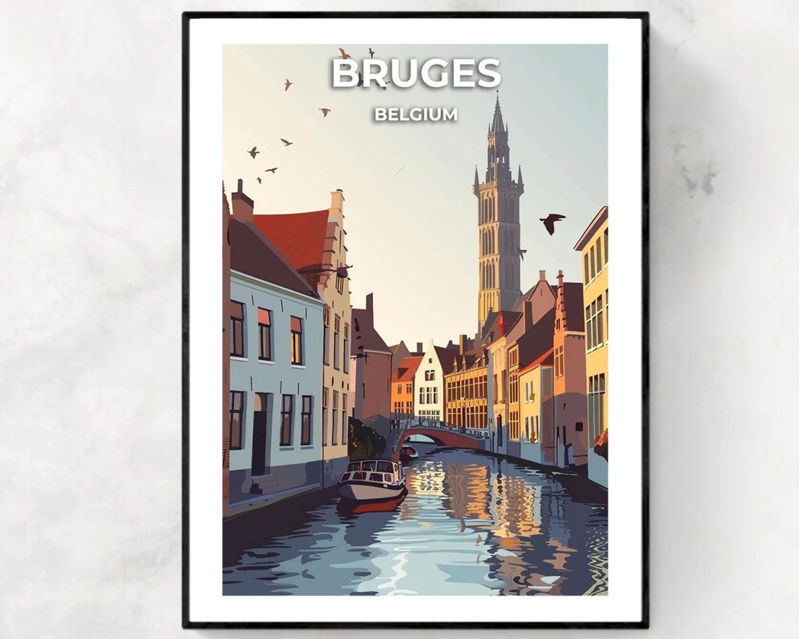 Historic Centre Of Bruges Travel Print Wall Art Bruges Belgium City Print Historic Centre Of Bruges Travel Gift
