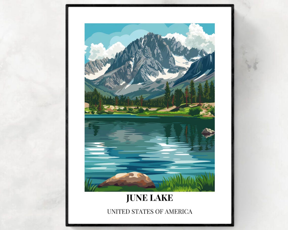 June Lake California Alpine Lake Snow Peak Reflection Poster