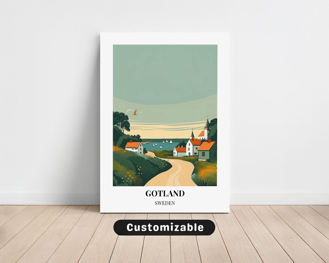 Gotland Sweden Coastal Village Travel Poster Scandinavian Art