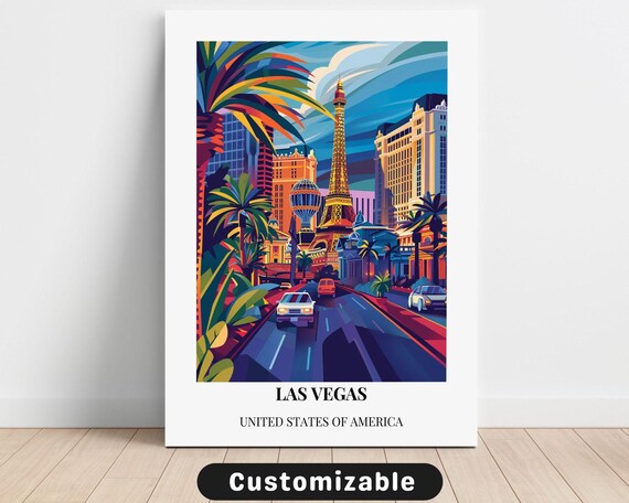 Las Vegas Strip Eiffel Tower Replica Night City Travel Poster