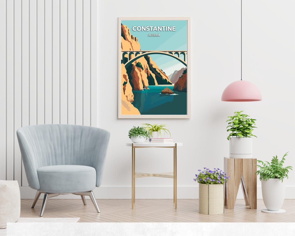 Constantine Algeria Sidi M'Cid Bridge Teal Gorge Daytime Travel Poster - Image 2