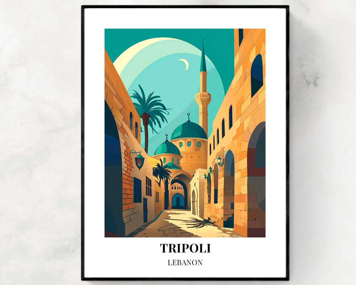Tripoli Lebanon Old Town Mosque Minaret Moonlit Alley Poster