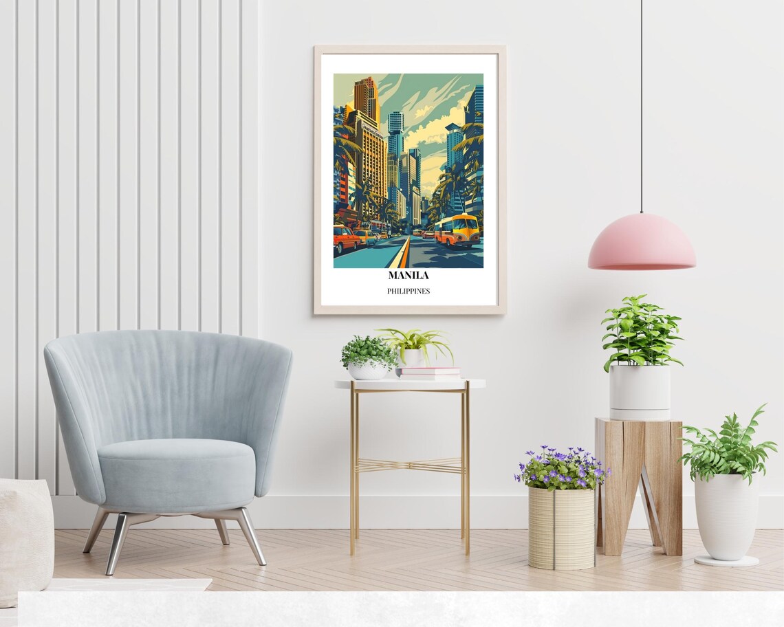 Manila Philippines City Street Skyscrapers Retro Travel Poster - Image 2