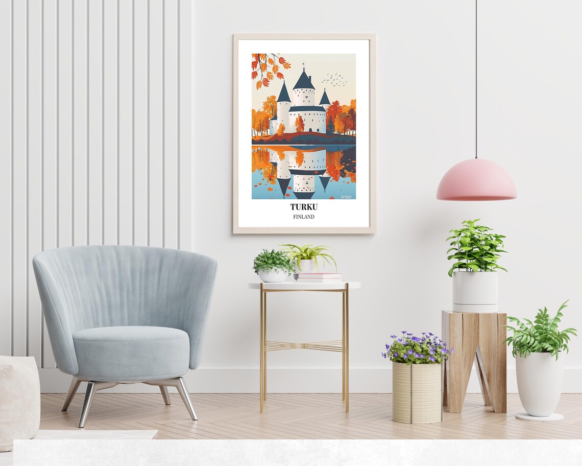 Turku Finland Castle Autumn Reflection Orange Trees Lake Poster - Image 2