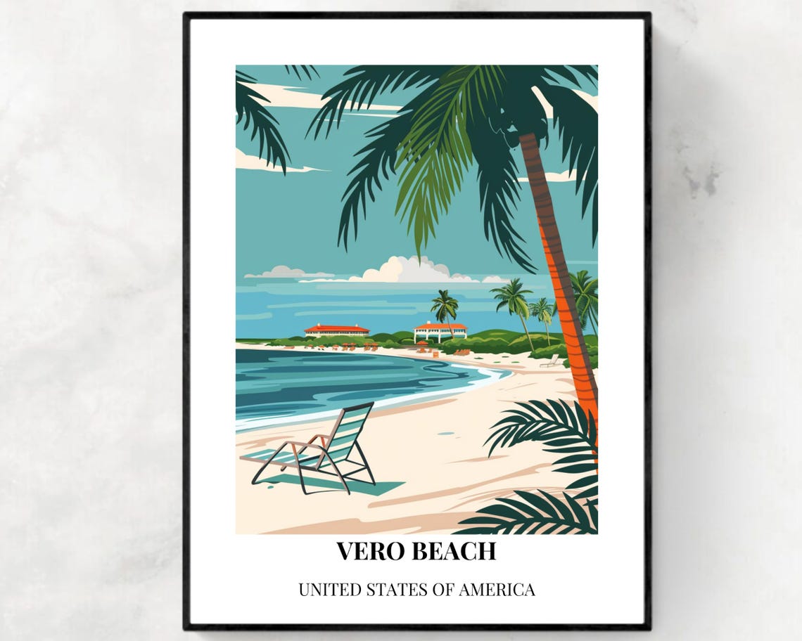 Vero Beach Palm Resort Florida Seaside Vintage Travel Poster