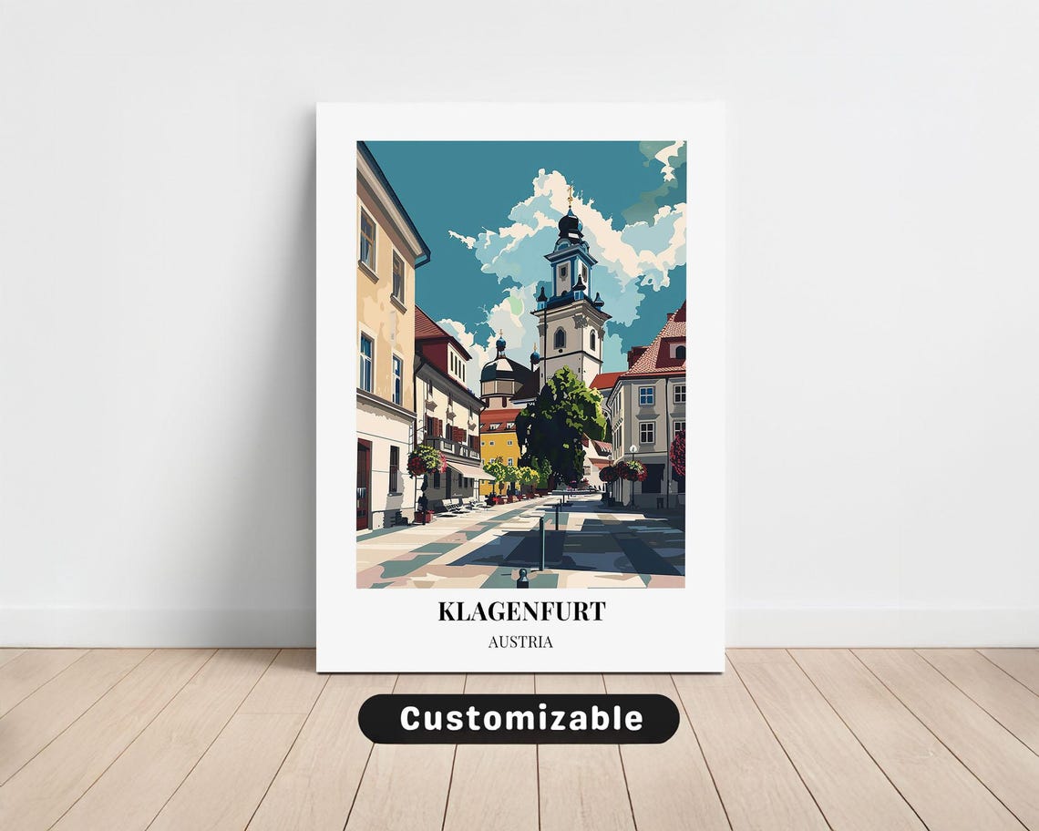 Klagenfurt Austria Old Town Square Church Towers Travel Poster