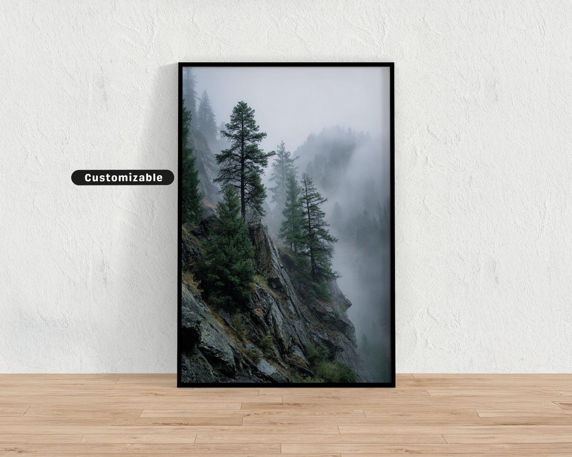 Mountain Fog Drifting Through Ancient Pine Trees Japanese Wall Art Print Zen Asian Decor