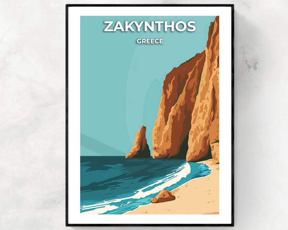 Zakynthos Greece Dramatic Red Cliffs Secluded Cove Beach Poster