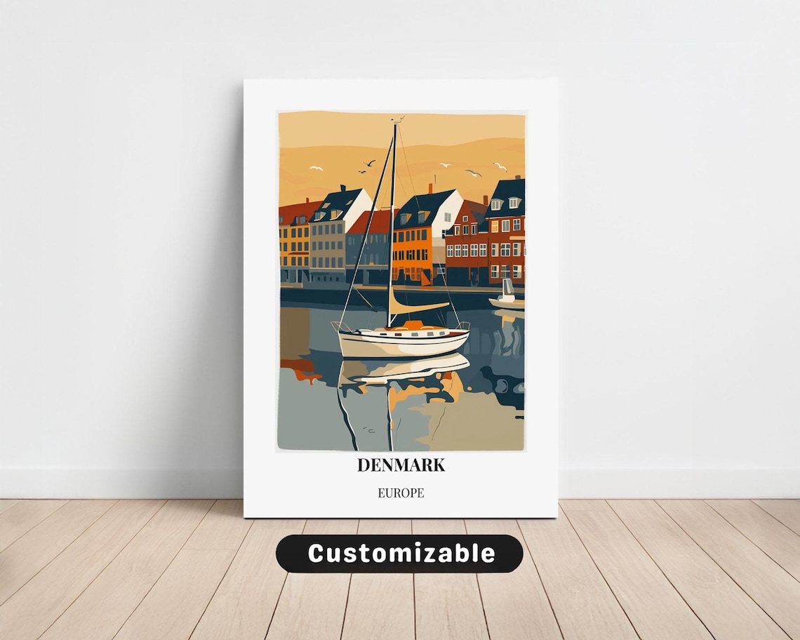 Nyhavn Harbor Copenhagen Denmark Vintage Sailboat Travel Poster