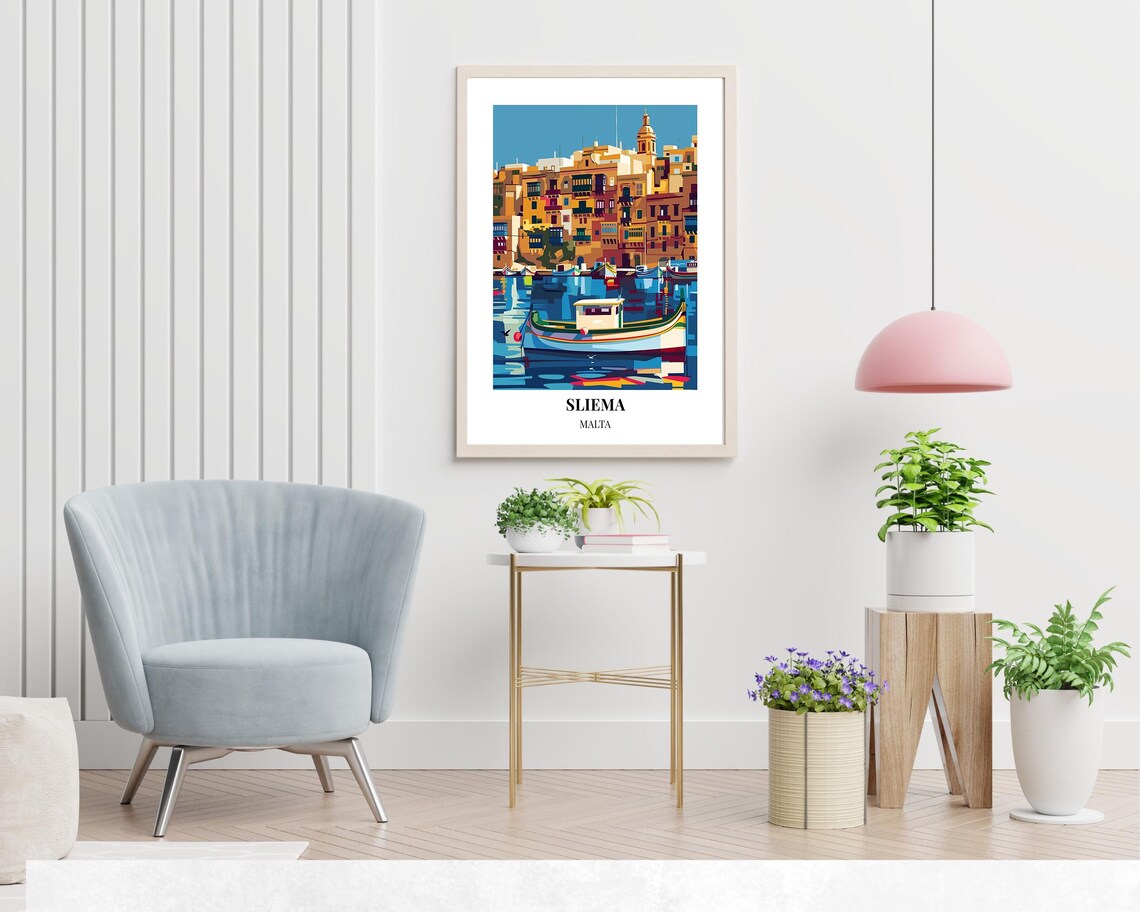 Sliema Malta Colorful Harbor Houses Traditional Luzzu Boat Poster - Image 2