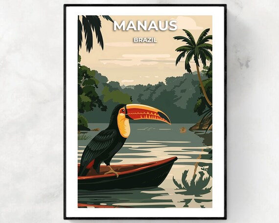 Manaus Brazil Toucan Perched Canoe Amazon River Jungle Poster