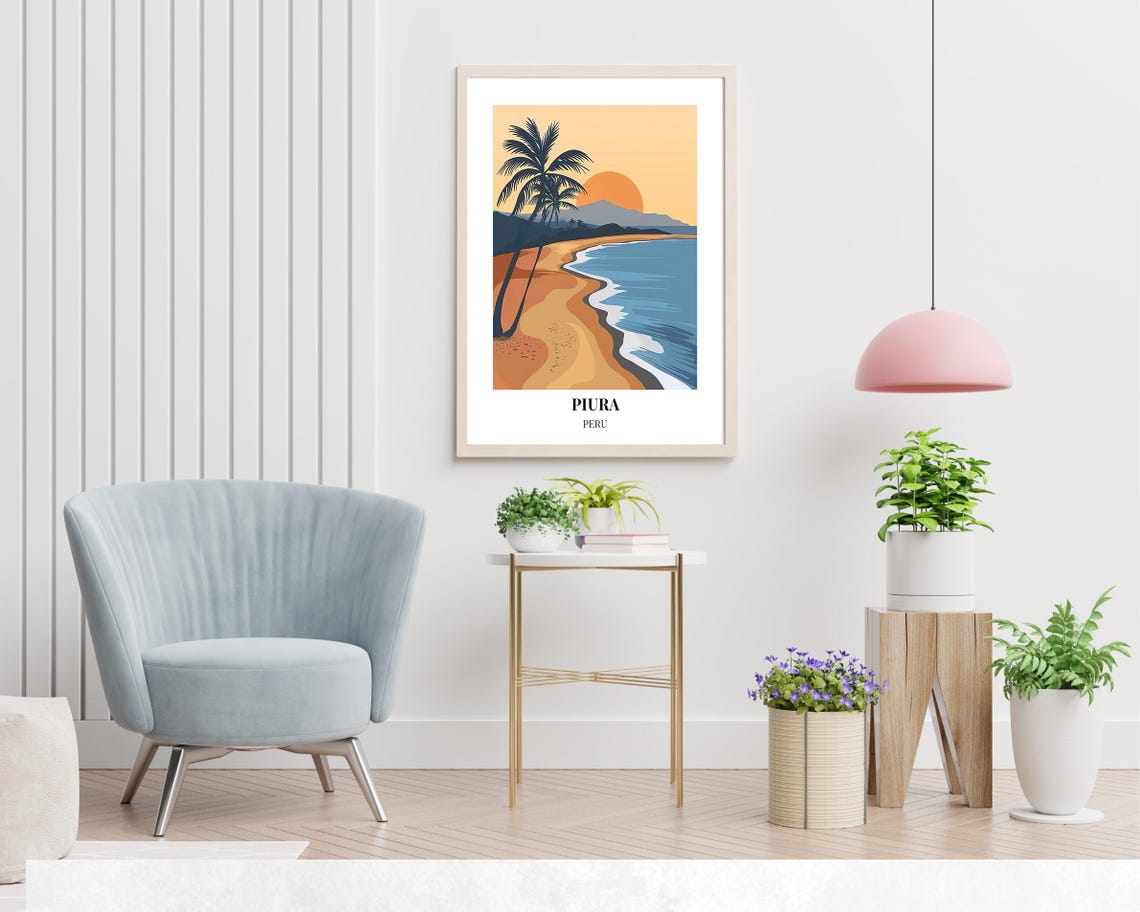 Piura Peru Golden Beach Sunset Palm Silhouette Travel Poster - Image 2