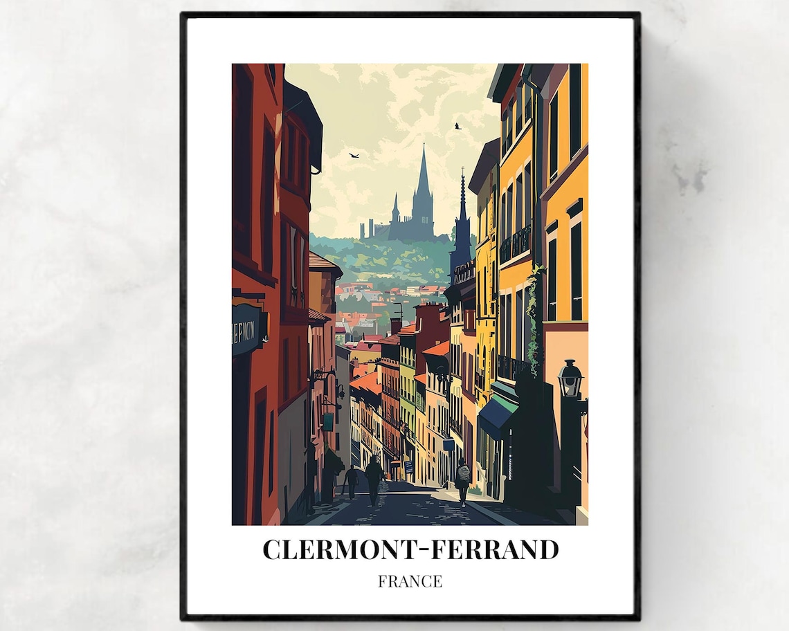 Clermont-Ferrand France Old Street Cathedral Hill View Travel Poster
