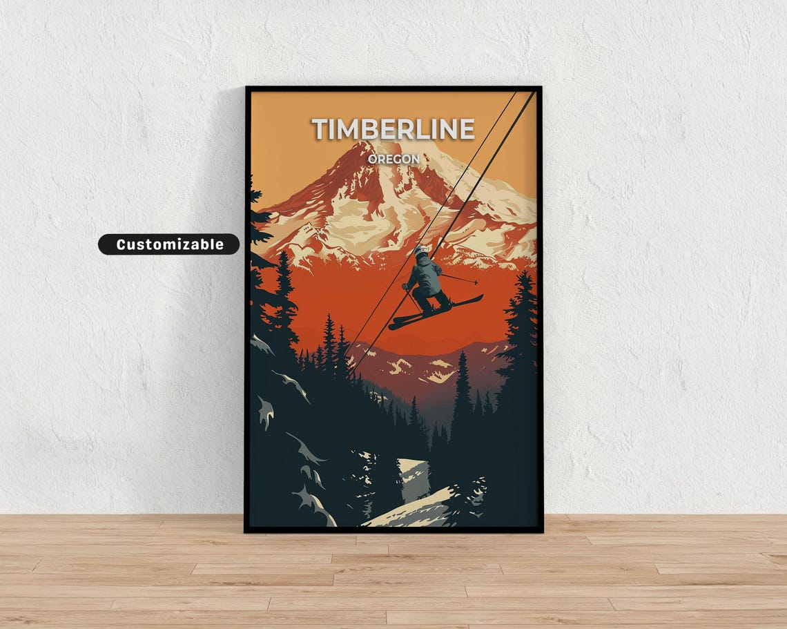 Timberline Oregon Vintage Ski Lift Snowy Mountain Resort Poster