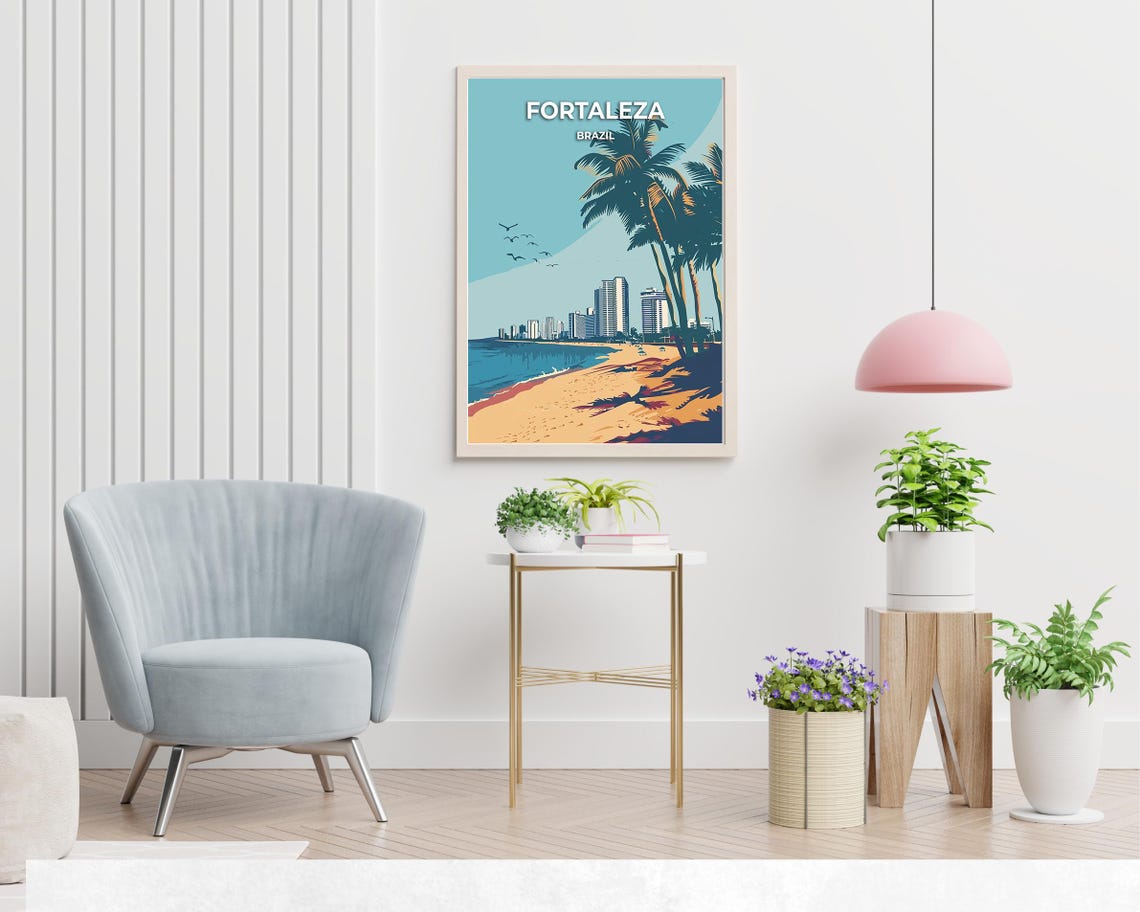 Fortaleza Brazil Beach Skyline with Palm Trees and Seabirds Poster - Image 2