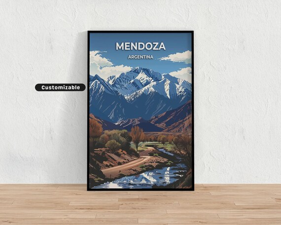 Mendoza Argentina Mountain Stream Alpine Peaks Travel Poster