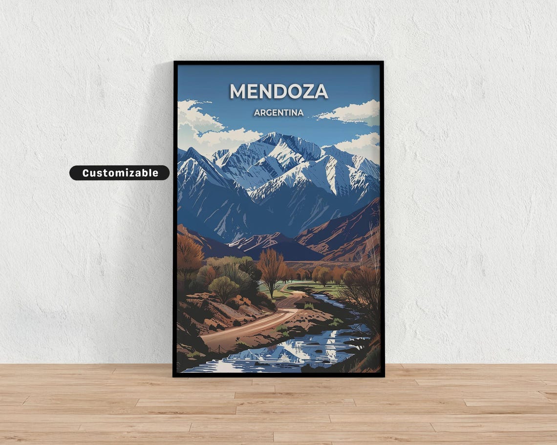 Mendoza Argentina Mountain Stream Alpine Peaks Travel Poster