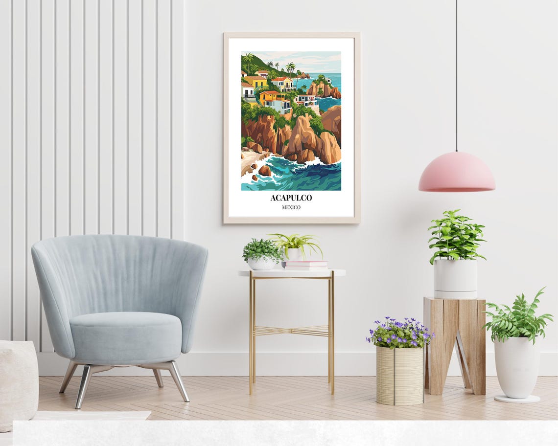 Acapulco Mexico Cliffside Villas and Ocean Waves Travel Poster - Image 2