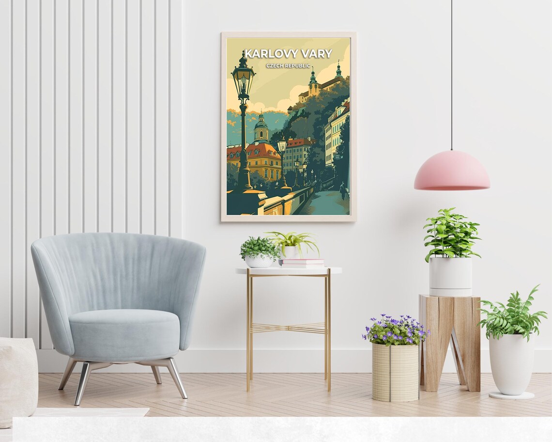 Karlovy Vary Czech Republic Spa Town Lamps Vintage Travel Poster - Image 2