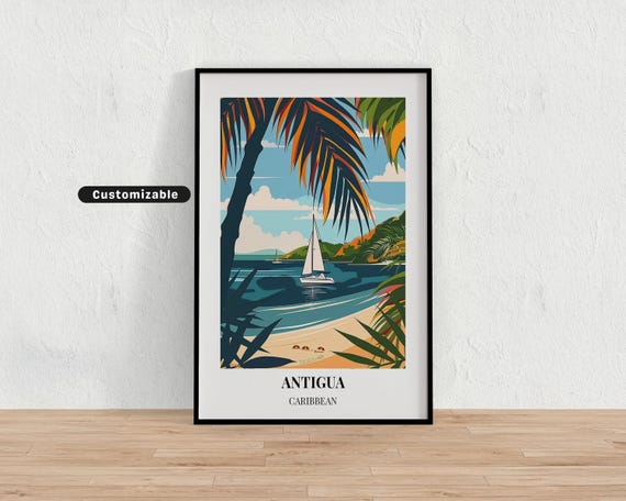 Antigua Caribbean Travel Poster Custom Wall Art
