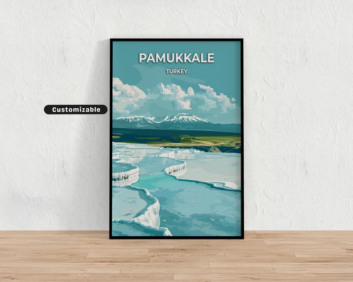 Pamukkale Turkey Travertine Terraces Travel Poster Thermal Pools Scene