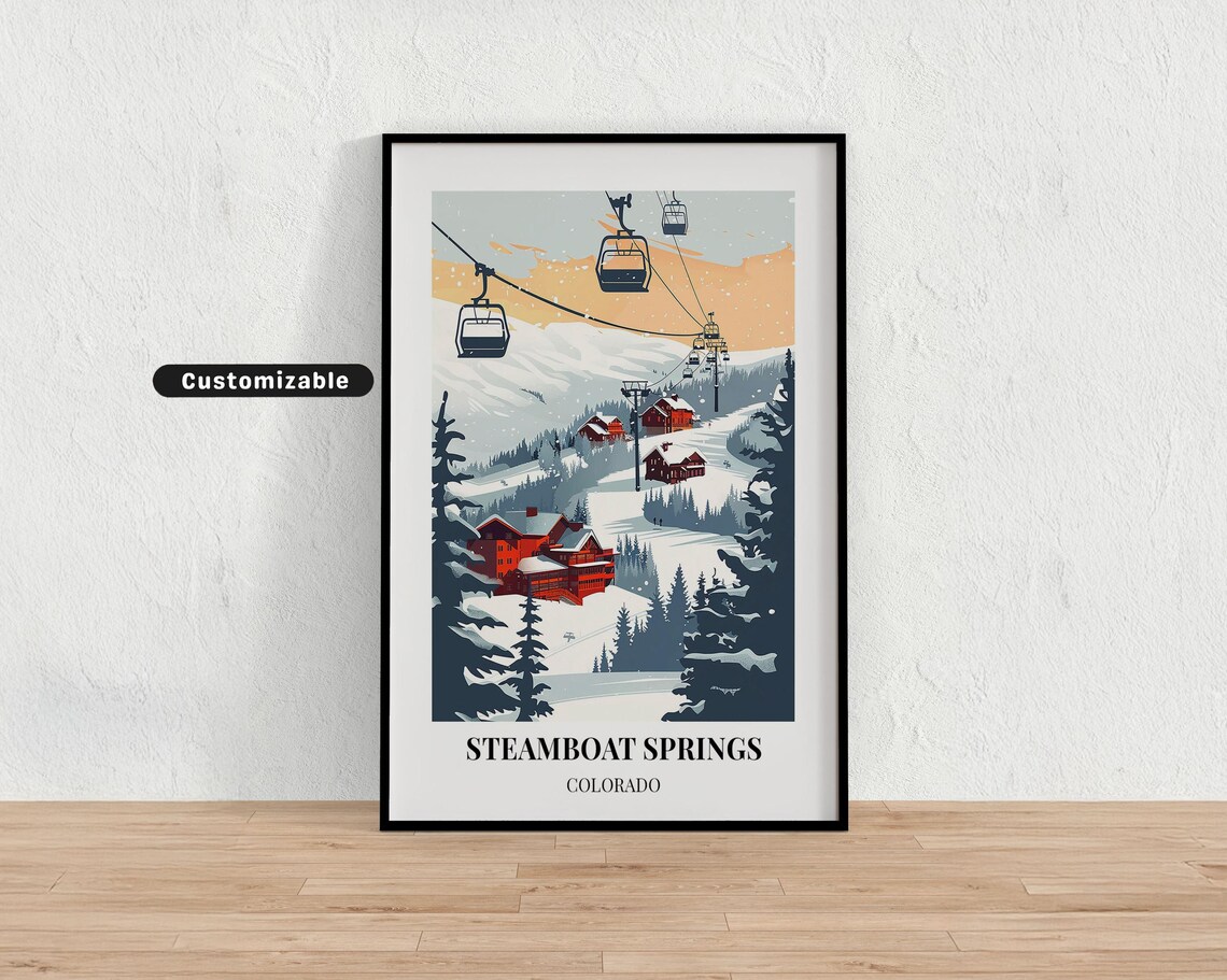 Steamboat Springs Colorado Gondola Ride Over Snowy Village Travel Poster
