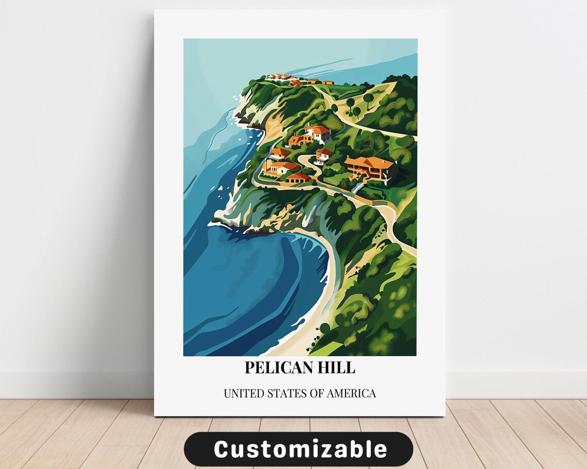 Pelican Hill Vintage Coastal Cliff Retreat Travel Poster USA