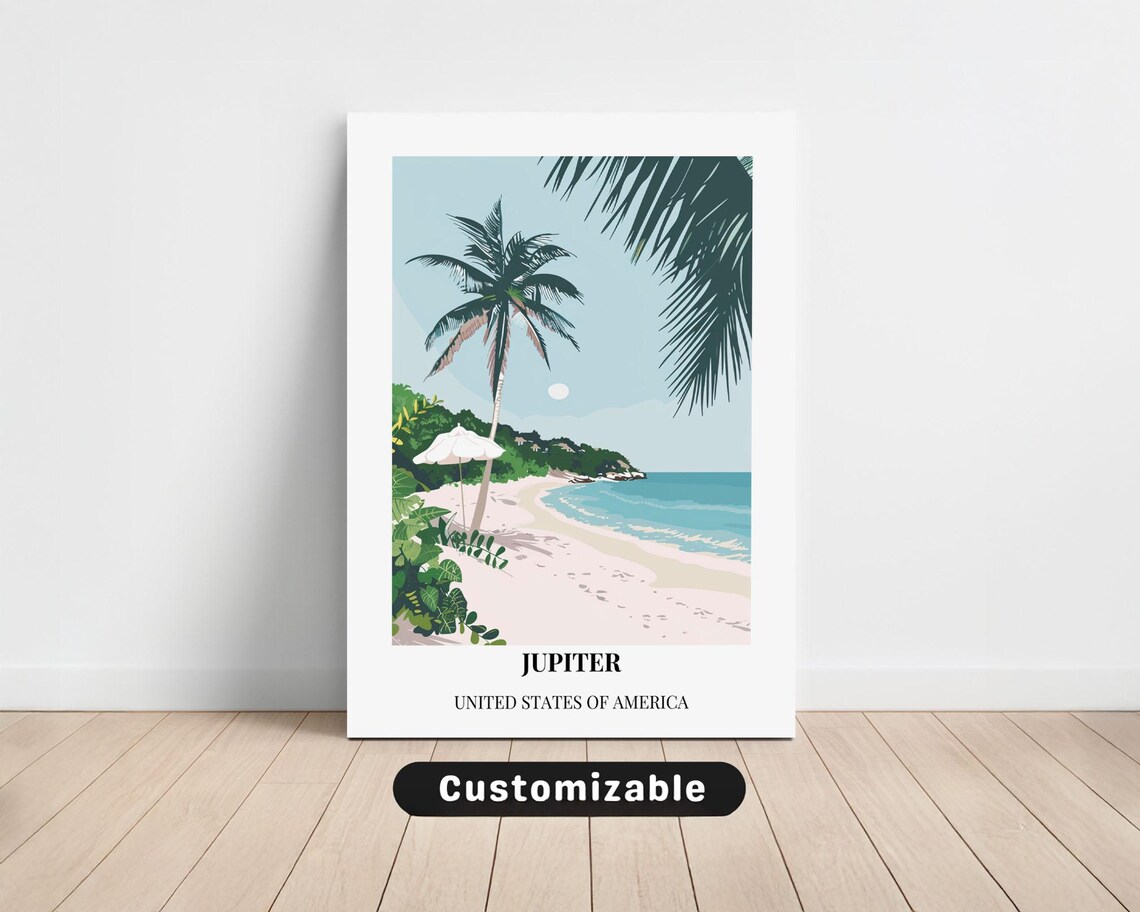 Jupiter USA Palm Beach Customizable Tropical Coast Travel Poster
