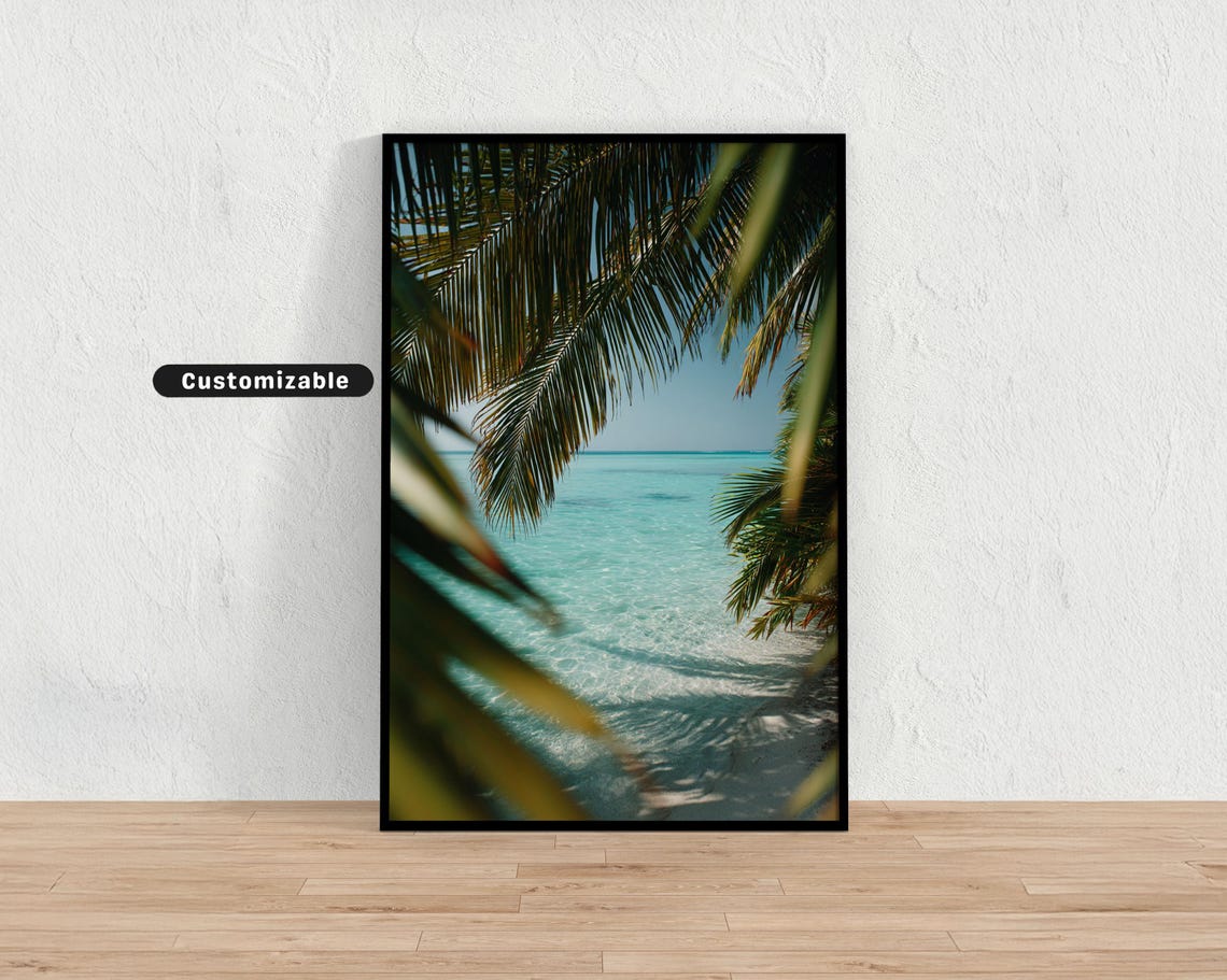 Tropical Palm Leaves Framing Turquoise Ocean Lagoon Beach Print