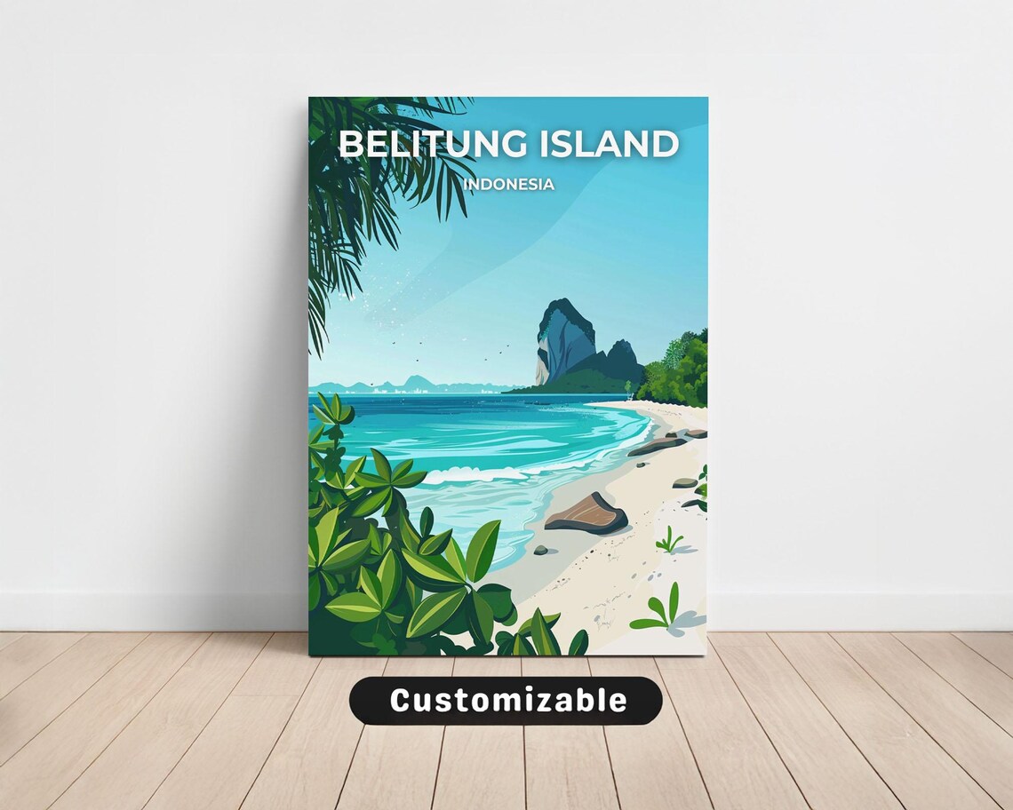 Belitung Island Indonesia Beach Travel Poster Granite Boulders